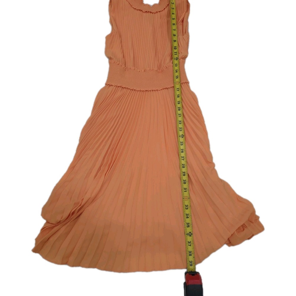 Nanette Lepore Orange Pleated Fit & Flare‎ Midi Dress Smocked Waist Size 2